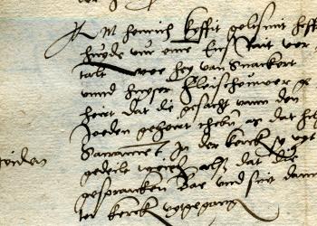 Der Goldschmied Heinrich Kyffit erzählt am 10. Juni 1544 im Rat, was er von anderen über die Weseler Juden gehört hat, die wiederum nur gehört hätten, dass die Juden in die Kirche gegangen wären und bei der Austeilung des Sakraments "bae" gesagt hätten und danach die Kirche verließen.