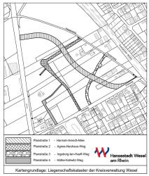 Neue Straßen im Plan markiert Karte mit markierten Straßen im Hessenviertel