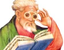 Logo "Wesel liest" Das Bild zeigt einen Mann mit Brille und Buch.