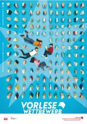 Plakat zum Vorlesewettbewerb 2021-22 Plakat zum Vorlesewettbewerb 2021-22, auf dem Kinder inmitten von Büchern zu sehen sind