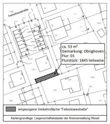 Lageplan zur Einziehung des Teilstücks der Felixstowestraße