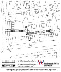Lageplan mit markierter Fläche, die öffentlich gewidmet wird Lageplan zur Widmung der öffentlichen Verkehrsfläche Hagebuttenweg