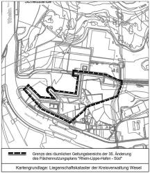 Kartendarstellung des Geltungsbereichs der 35. Änderung des Flächennutzungsplans (Bereich: Rhein-Lippe-Hafen-Süd")